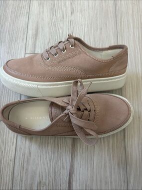 AllSaints Blush-Taupe Suede Lace-Up Sneakers